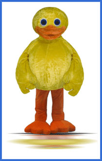 foto do boneco fantasia mascote pato escolar