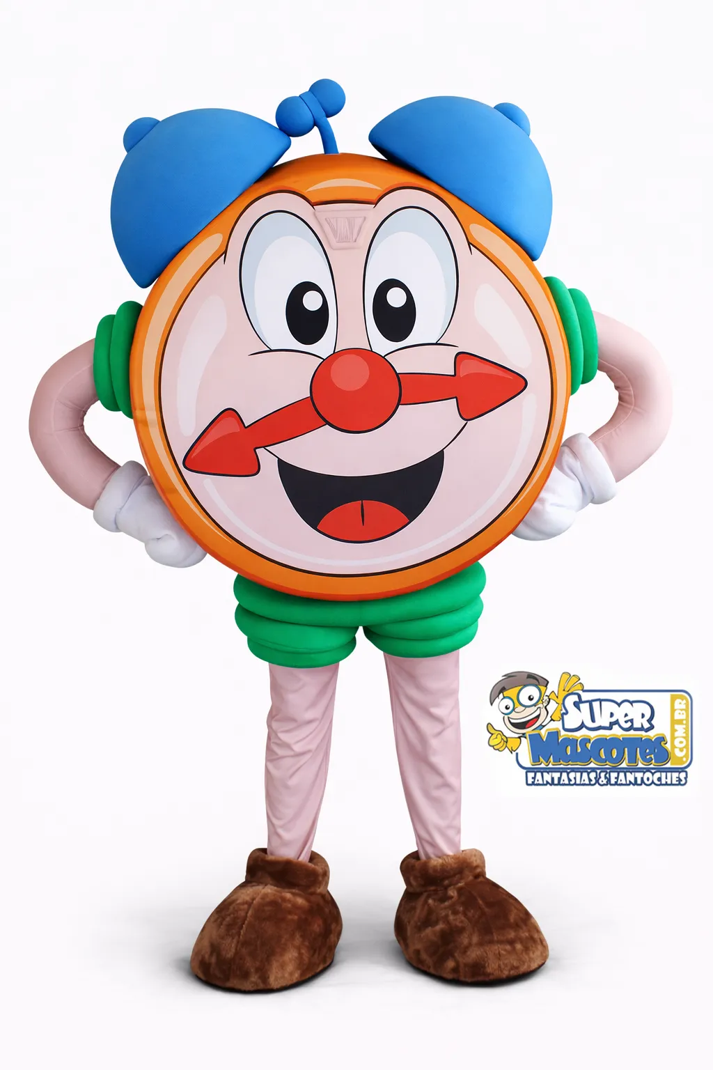 boneco fantasia promocional relogio para parque shopping personagem relogio