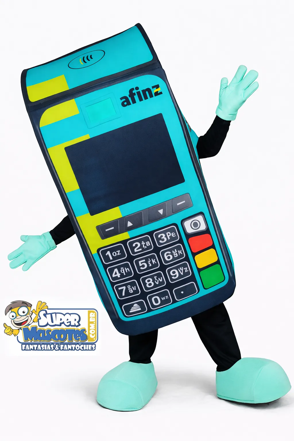 boneco fantasia franquia - mascote-de-vestir-maquina-debito-cartao-afinz-cuiaba
